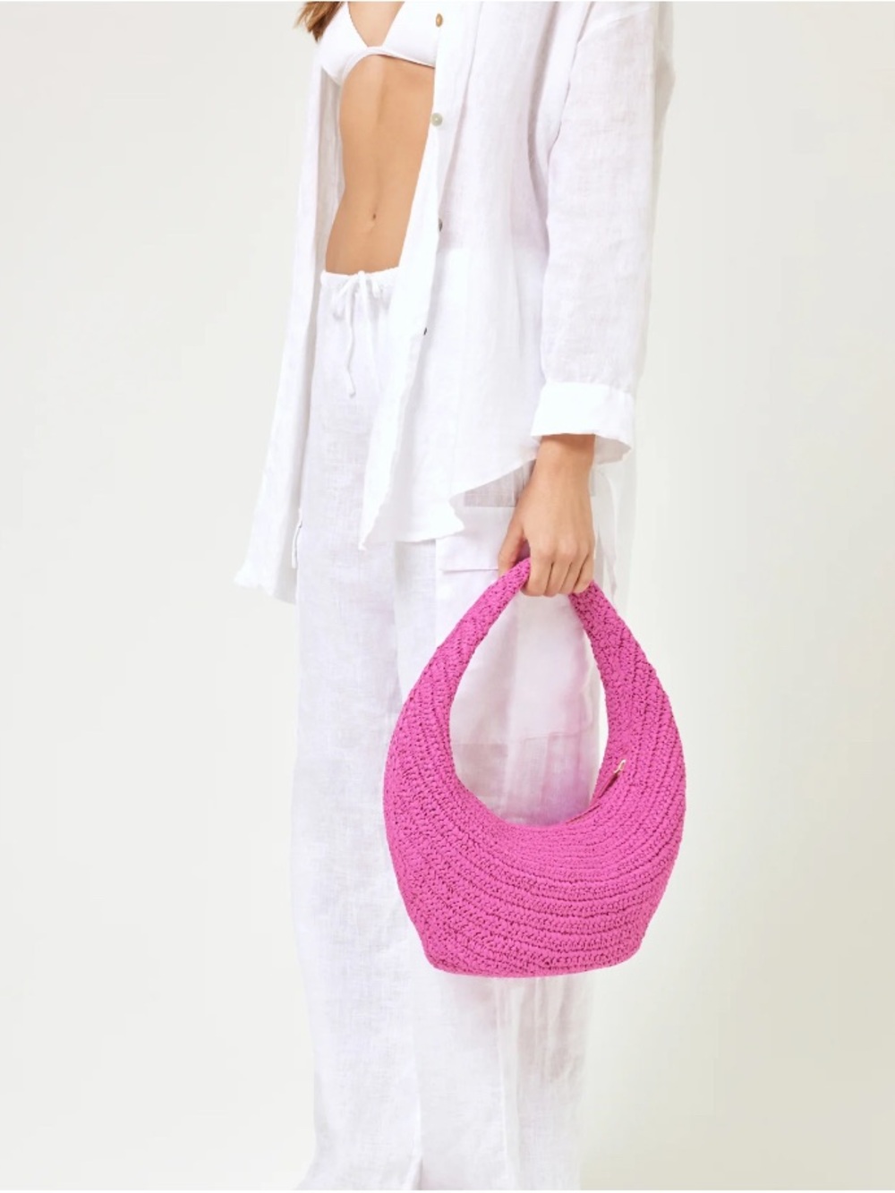 NWT L*SPACE Aya Bag in Bubblegum Pink – Woven Raffia Hobo Shoulder Bag